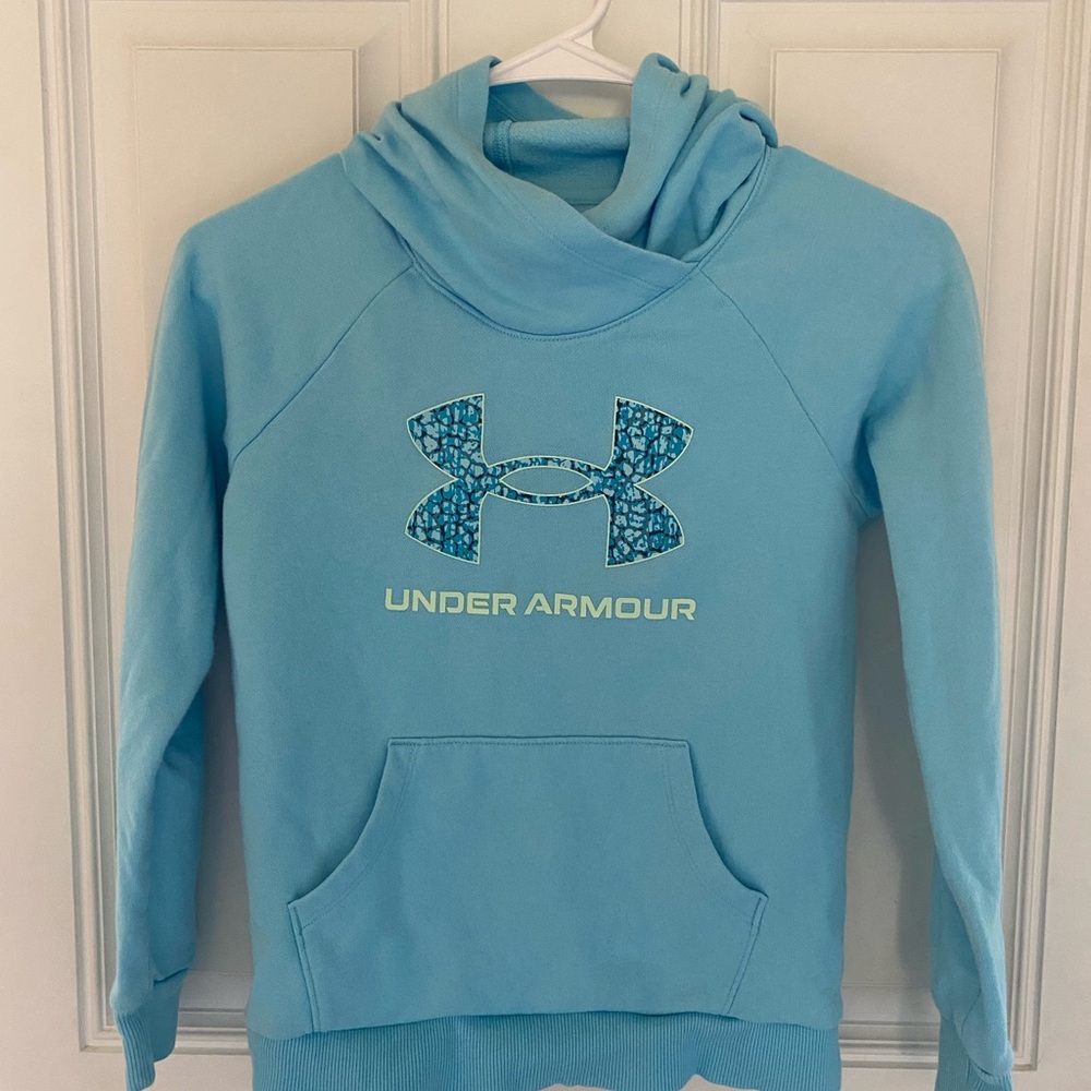 Under Armour Girls Hoodie Youth M| Light Blue Pullover Sweatshirt | Loose Fit